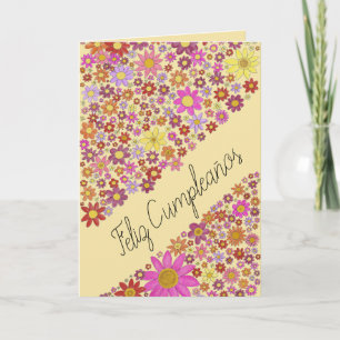 Cartão Colagem de Flores de Aniversário Espanhol