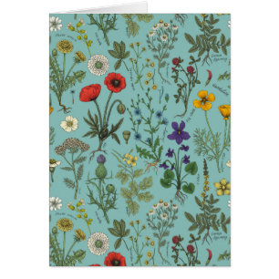 Cartão Colagem de flores silvestres em azul