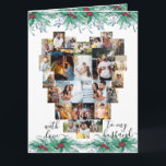 Cartão Colagem de Foto do Coração do Marido Holly e Mistl<br><div class="desc">Cartão de Natal Fotográfico para o seu marido com uma coleção de fotos em forma de coração amoroso que contém 24 das suas fotos favoritas. A carta é limitada com coloração d'água holly e terras confundidas e escrita com letras elegantes com tipografia manuscrita. O modelo de foto é configurado para...</div>