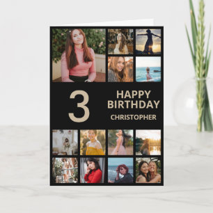 Cartão Colagem de Fotografias aniversário de 3 anos 13 Fo