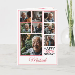 Cartão Colagem de Fotografias Chic Red 8 100º Aniversário