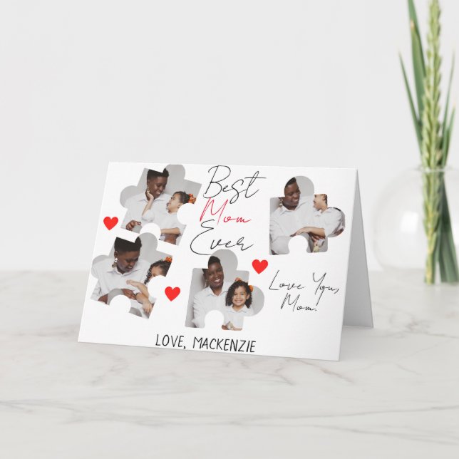 Cartão Colagem de Fotografias com Quebra-cabeça Elegante  (Frente)