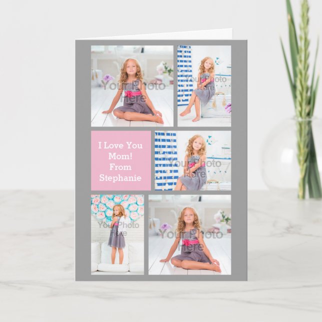 Cartão Colagem de Fotografias de Dia de as mães Personali (Frente)