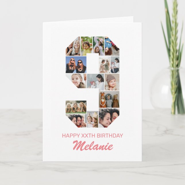 Cartão Colagem de Fotografias do 9.º Aniversário Número 9 (Frente)