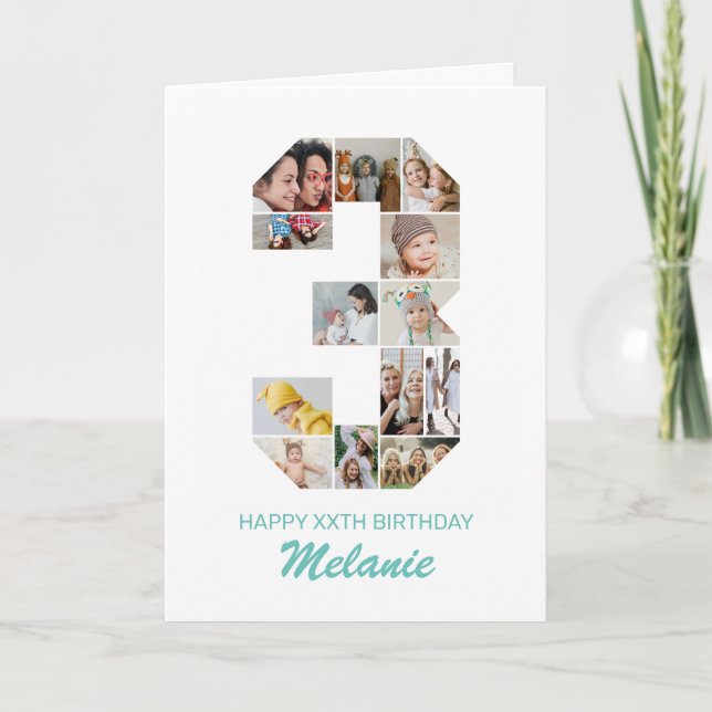 Cartão Colagem de Fotografias Número 3 do aniversário de  (Frente)