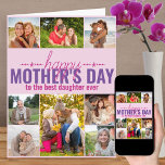Cartão Colagem de Fotografias Personalizada Rosa dia de a<br><div class="desc">Cartão de Dia de as mães personalizado que você pode personalizar para qualquer pessoa! O modelo de foto está pronto para que você adicione 8 de suas fotos favoritas e personalize o dentro de texto e para fora. A amostra de texto na frente diz "dia de as mães feliz para...</div>