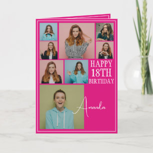Cartão Colagem de Fotografias Rosa Moderno 8 18º Aniversá