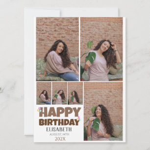 Cartão Colagem de Fotografias Simples de Aniversário Pers