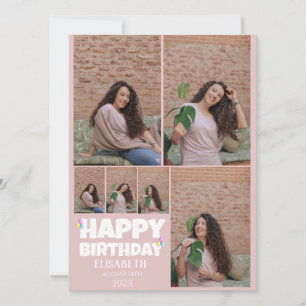 Cartão Colagem de Fotografias Simples de Aniversário Pers