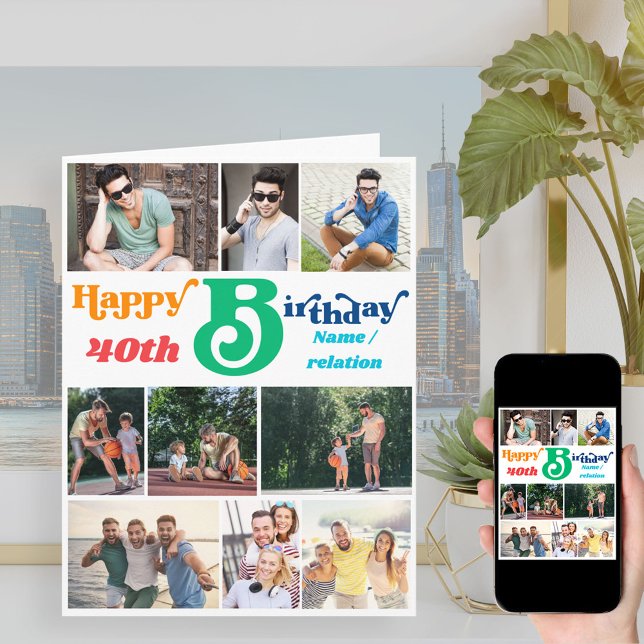 Cartão Colagem de Fotos 10 Nome de Imagem e Qualquer Idad (Criador carregado)