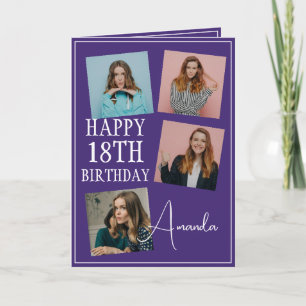 Cartão Colagem de Fotos 4 Roxo Moderno 18º Aniversário