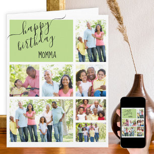 Cartão Colagem de Fotos 7 Verde Aniversário Personalizado