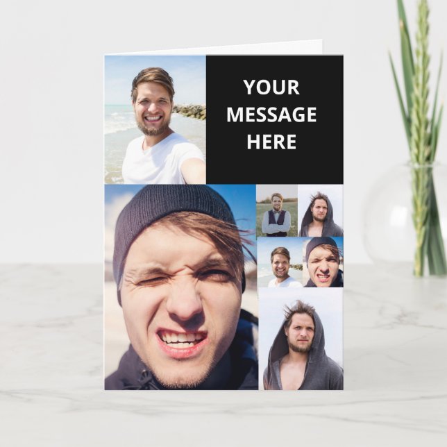 Cartão Colagem de Fotos Coloque Seu Rosto Em uma (Frente)