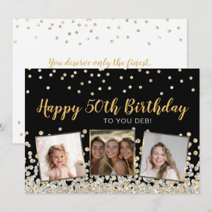 Cartão Colagem de Fotos com Confete Dourado e Prateado pa