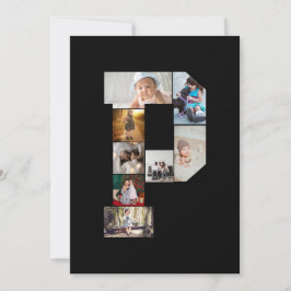 Cartão Colagem de Fotos com Letra P em Preto e Branco