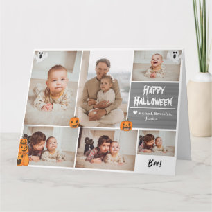 Cartão Colagem de fotos da família de Halloween Moderna e