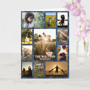 Cartão Colagem de Fotos da Família de Moldes Azuis Textur