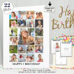 Cartão Colagem de Fotos de Aniversário 22 Imagens Qualque<br><div class="desc">Celebre um aniversário BIG para qualquer aniversário com memórias BIG em um cartão de saudação de colagem de fotos GRANDES! Personalize com 22 fotos (21 no cobrir frontal e 1 no dentro) e seu texto personalizado para saudações e desejos, pois todo texto é editável na frente do cartão para trás....</div>