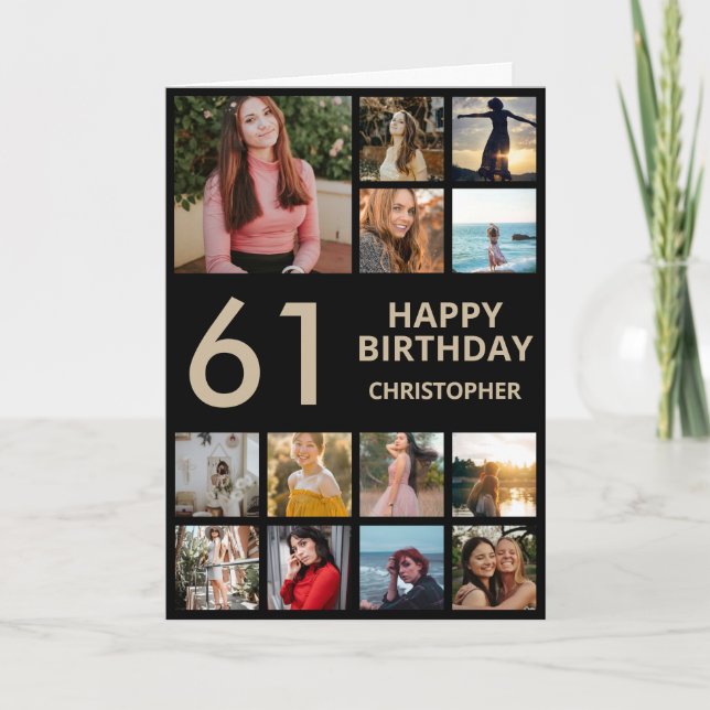 Cartão Colagem de Fotos de Aniversário de 61ruas 13 Fotos (Frente)