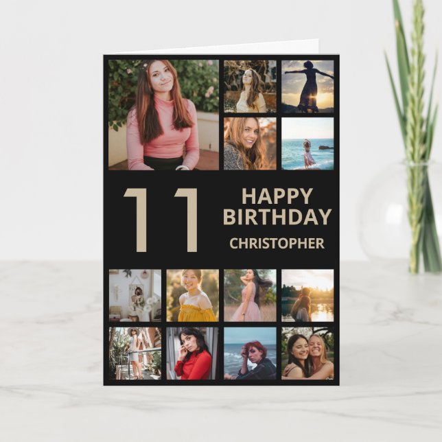Cartão Colagem de Fotos de Aniversário do 11 13 Fotos Pre (Frente)