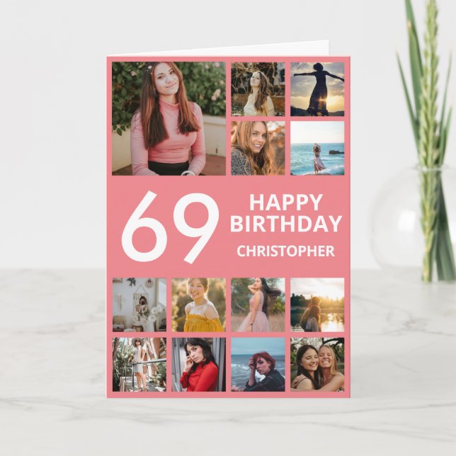 Cartão Colagem de Fotos de Aniversário do 69º aniversário (Frente)
