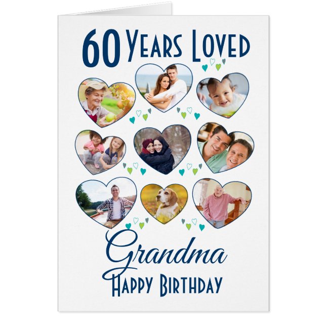 Cartão Colagem de Fotos de Aniversário do Coração (Frente)