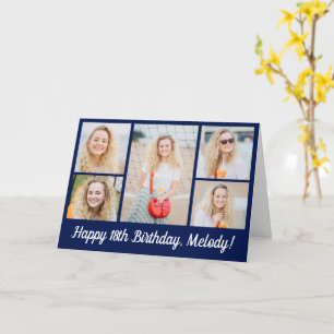 Cartão Colagem de Fotos de Aniversário Feliz Moderna Azul