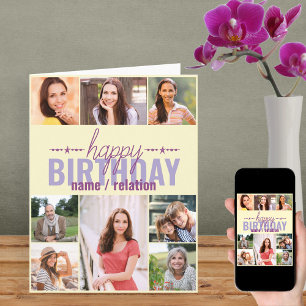 Cartão Colagem de Fotos de Aniversário Personalizada para