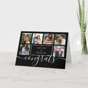 Cartão Colagem de Fotos de Casamento Preto e Branco Congr