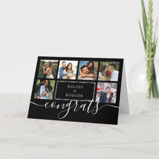 Cartão Colagem de Fotos de Casamento Preto e Branco Congr