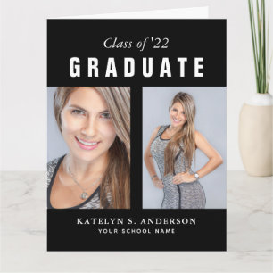 Cartão Colagem de Fotos de Graduação em Preto e Branco