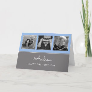 Cartão Colagem de Fotos de Três Aniversários de Um Ano Az
