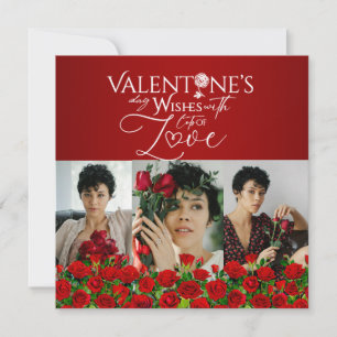 Cartão Colagem de Fotos do Dia dos Namorados com Rosas Ve