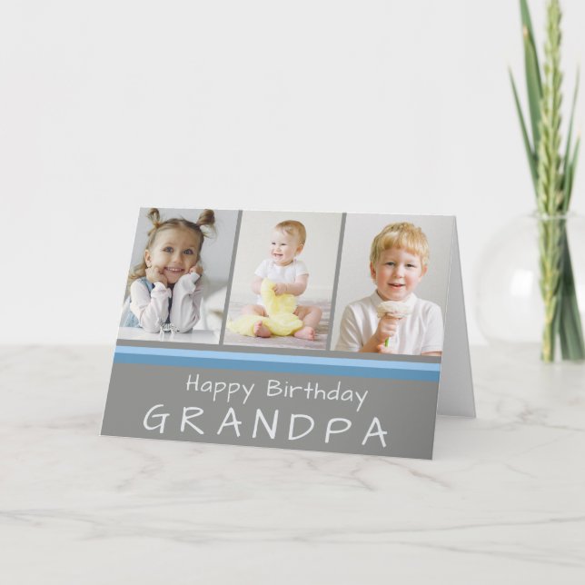 Cartão Colagem de Fotos do Vovô Feliz Aniversário da cinz (Frente)