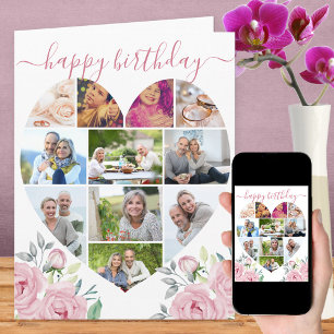 Cartão Colagem de Fotos em Coração no 11 Aniversário Rosa