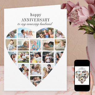 Cartão Colagem de Fotos em Formato de Coração para Bodas