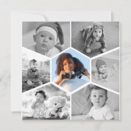 Cartão Colagem de Fotos em Hexágono Preto e Branco