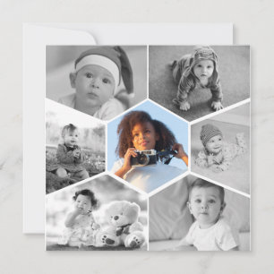 Cartão Colagem de Fotos em Hexágono Preto e Branco