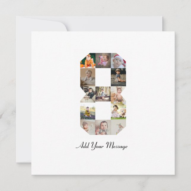 Cartão Colagem de Fotos em Preto e Branco Número 8 (Frente)