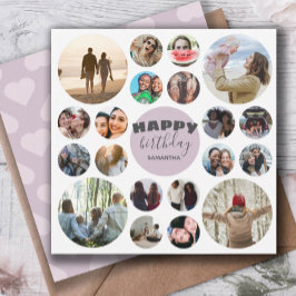 Cartão Colagem de Fotos Feliz Aniversário Moderno Rosa 20