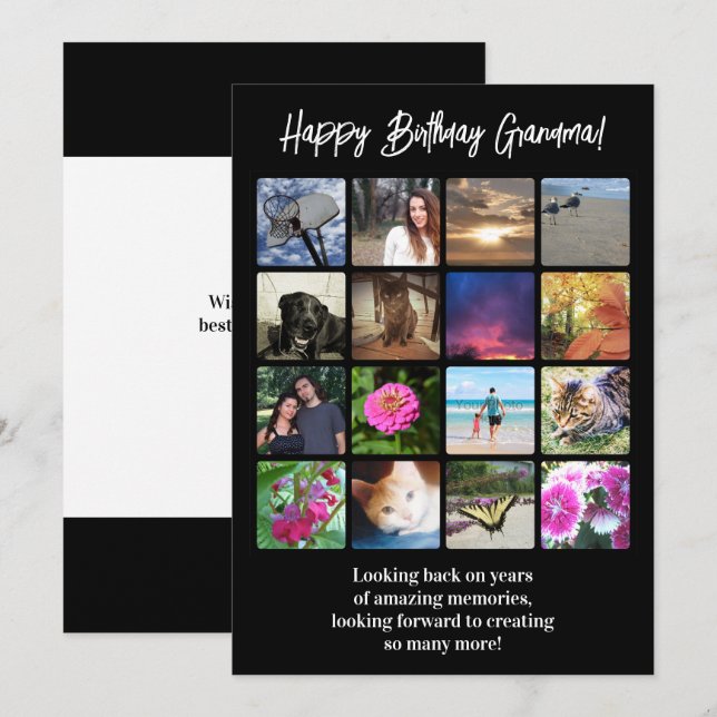 Cartão Colagem de Fotos Feliz Aniversário Personalizada 1 (Frente/Verso)