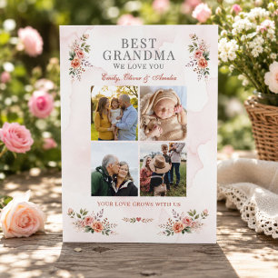 Cartão Colagem de Fotos Floral da Melhor Avó