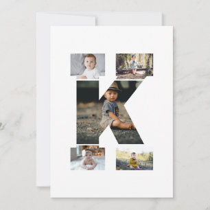 Cartão Colagem de Fotos K em Letras Preto e Branco