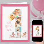 Cartão Colagem de Fotos Número 1 Rapariga Primeiro Aniver<br><div class="desc">Cartão com fotos de primeiro aniversario único e personalizado para uma menina. O modelo de foto está configurado para que você adicione suas fotos favoritas a esta colagem de fotos número 1 e um dentro de fotos especial extra. Você também pode adicionar o nome dela à frente e personalizar o...</div>