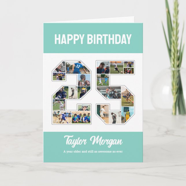 Cartão Colagem de Fotos Número 25 do Aniversário de Anive (Frente)