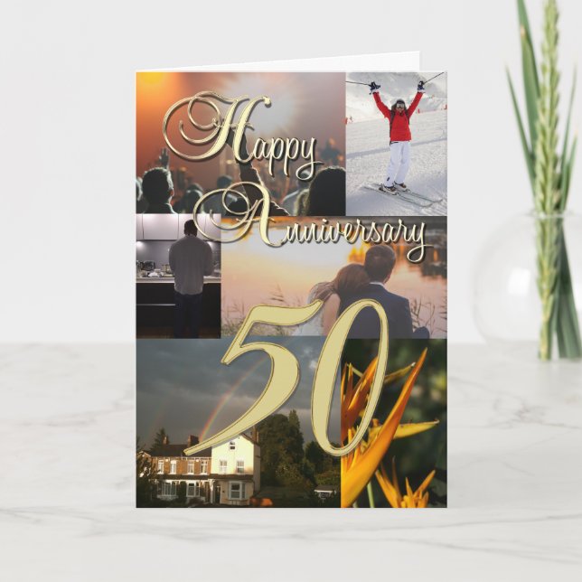 Cartão Colagem de Fotos Personalizada 50º Aniversário (Frente)