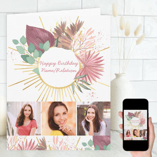 Cartão Colagem de Fotos Personalizada Boho Aniversário pa