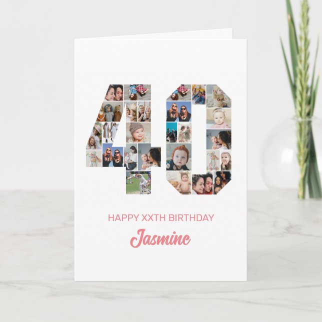 Cartão Colagem de Fotos Personalizada do Número de aniver (Frente)