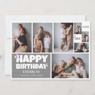 Cartão Colagem de Fotos Simples de Na moda de Aniversário