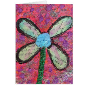 Cartão Colagem de Mídia Mista de Flor, Ocasião